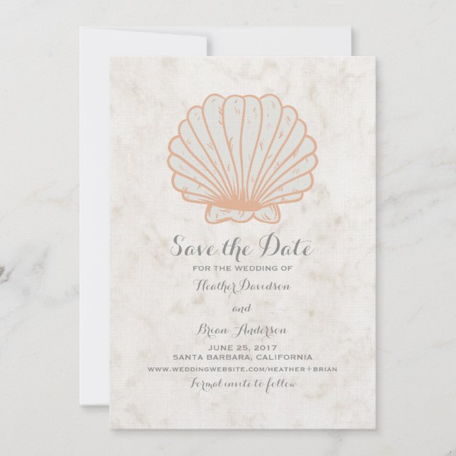 Save The Date Orange Rustic Seashell Enregistrer l'Invitation de (Devant)