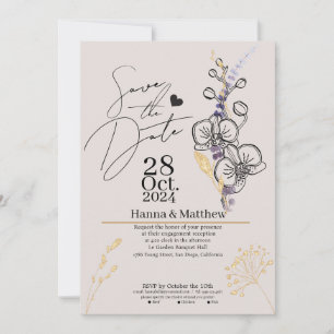 Save The Date Orchidée Noir et Violet Chic Moderne
