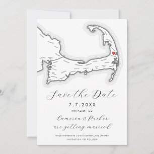 Save The Date Orléans MA Cape Cod Map Mariage noir et blanc