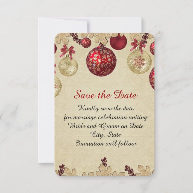 Save The Date Ornements de vacances Gold/Red Winter Enregistrer  (Devant)
