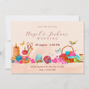 Save The Date Outils de couture art mariage aquarelle pêche