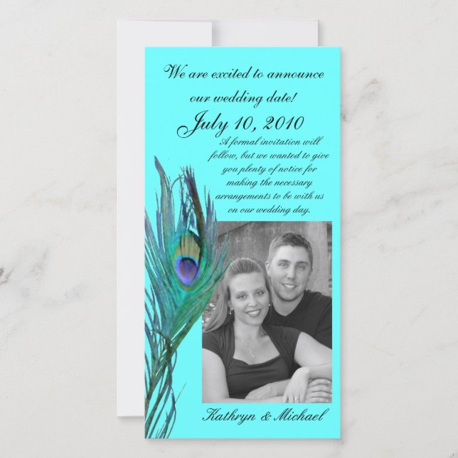 Save The Date Pacock Enregistrer la date Photocard (Devant)