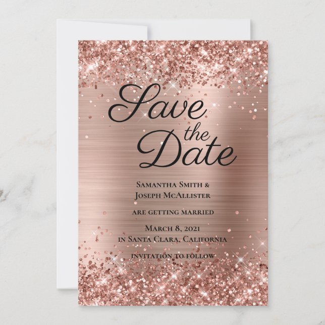 Save The Date Paillettes Rose Gold Ombre Foil (Devant)