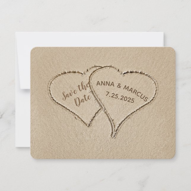 Save The Date paire coeurs dans plage sable-Enregistrer la date (Devant)