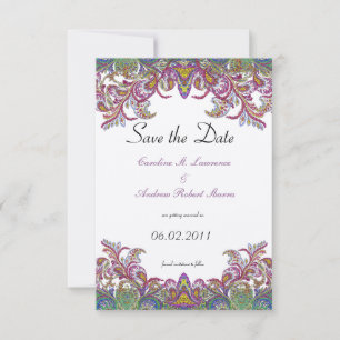 Save The Date Paisley rose et vert Mariage Peacock