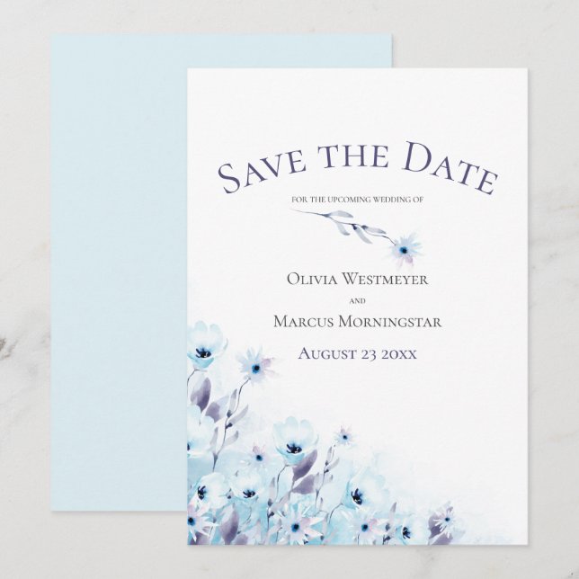 Save the Date Pale Blue Anemone Garden Invitation (Front/Back)