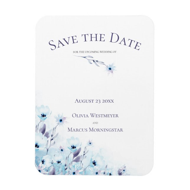 Save the Date Pale Blue Anemone Garden Magnet (Vertical)