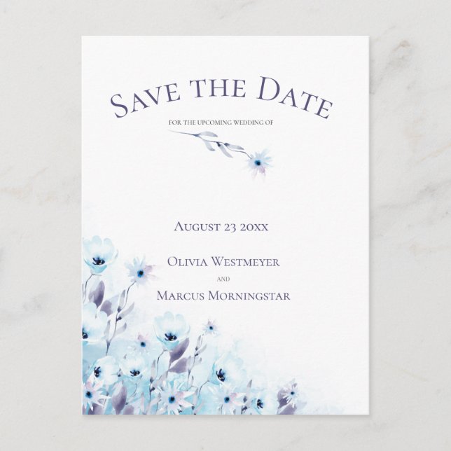 Save the Date Pale Blue Anemone Garden Postcard (Front)