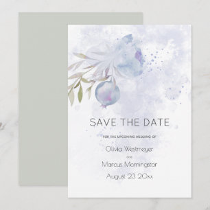 Save the Date Pale Blue Rose and Rose Hip Invitation