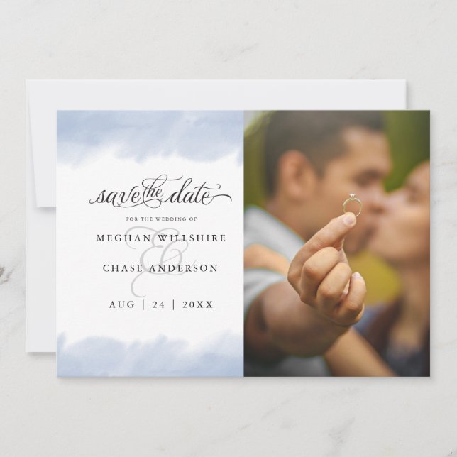 Save the Date  | Pale Dusty Blue Watercolor Stroke Invitation (Front)