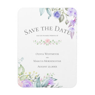 Save the Date Pale Lilac and Pink Flowers Magnet