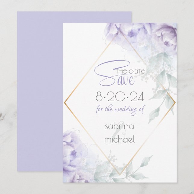 Save the Date | Pale Lilac Watercolor Peonies (Front/Back)