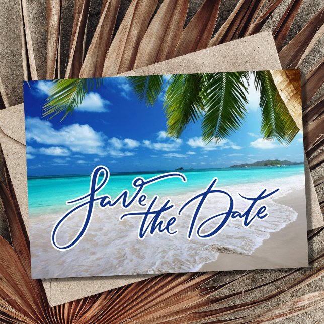 Save The Date Palm Beach Tropical Destination Mariage Photo (Tropical Palm Beach Destination Wedding Photo Save The Date)