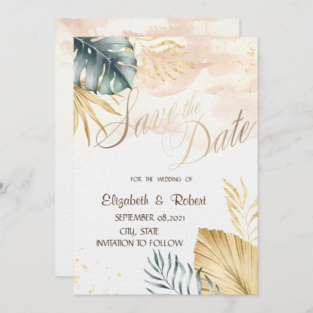 Save The Date Palm Feuille Beach Mariage Enregistrer La Date (Devant / Derrière)