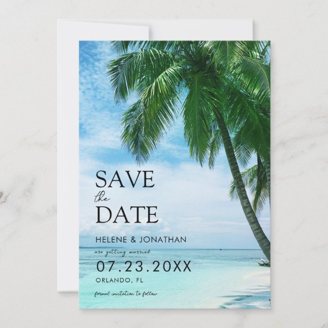 Save The Date Palm Tree Beach Tropical Destination Mariage (Devant)