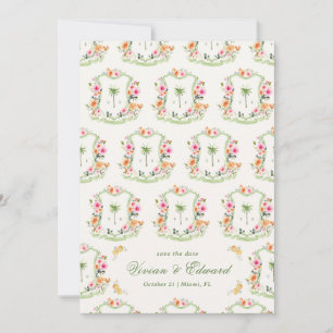 Save The Date Palm Tree Crest Monogramme Summer Boho Beach Maria