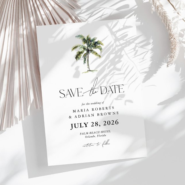 Save The Date Palm Tree minimal Mariage de plage tropicale (Créateur téléchargé)