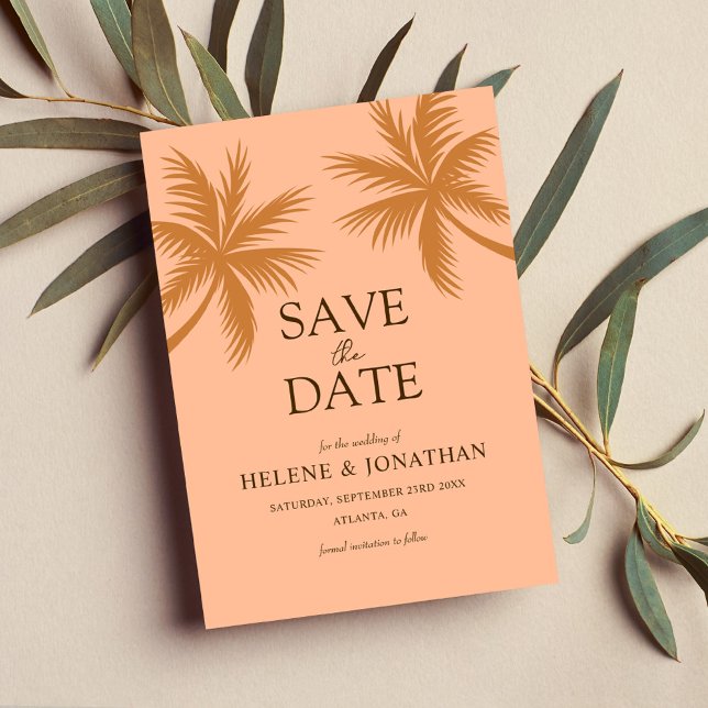 Save The Date Palm Tree Pêche Tropical Destination Mariage (Palm Tree Peach Tropical Destination Wedding Save The Date)