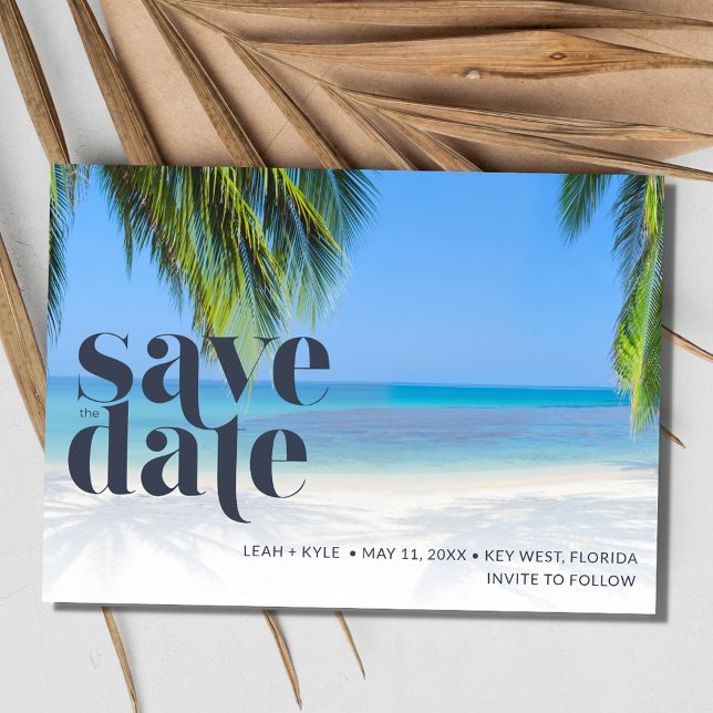 Save The Date Palm Tree Photo tropicale Mariage de plage (Palm Tree Tropical Photo Beach Wedding Save The Date)