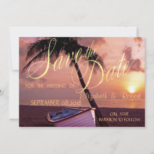 Save The Date Palmier De Mariage De Plage, Coucher De Soleil, Ba