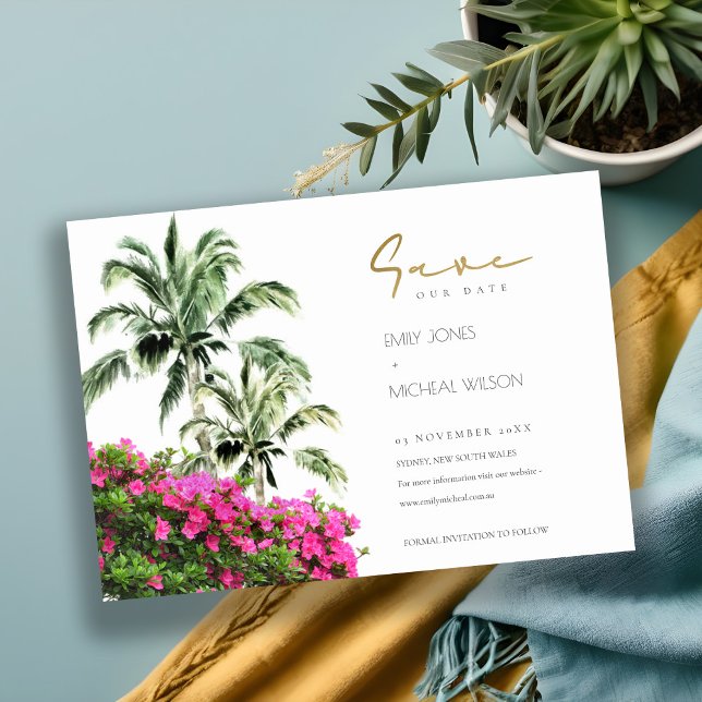 Save The Date Palmier tropical de Bougainville rose vert (Créateur téléchargé)