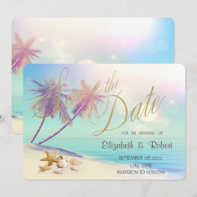 Save The Date Palms Beach Seashells Mariage  Enregistrer la date (Devant / Derrière)