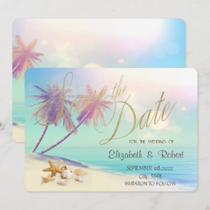 Save The Date Palms Beach Seashells Mariage Enregistrer La Date