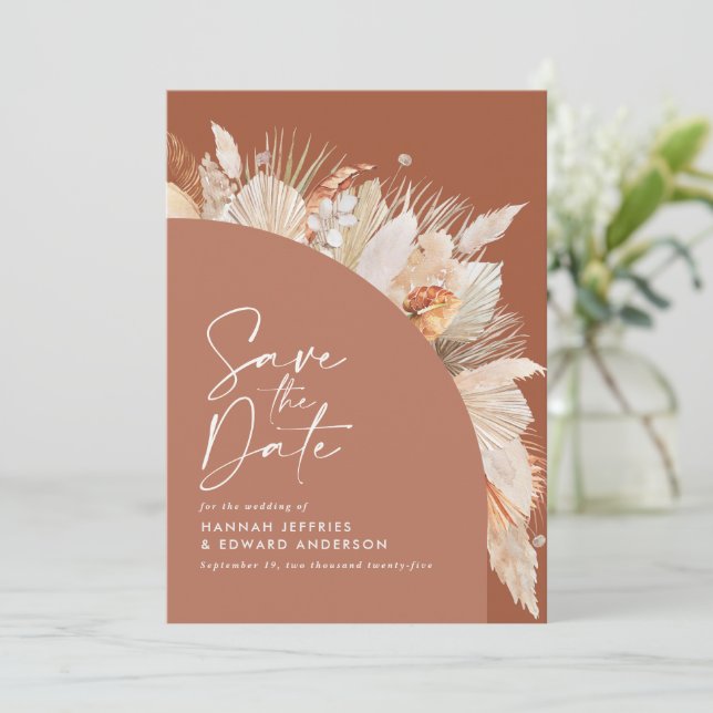 Save The Date Pampas en terre cuite bohème moderne herbe stylé s (Debout devant)