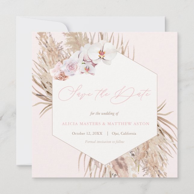 Save The Date Pampas Feuilles  pieds nus Mariage laqué (Devant)