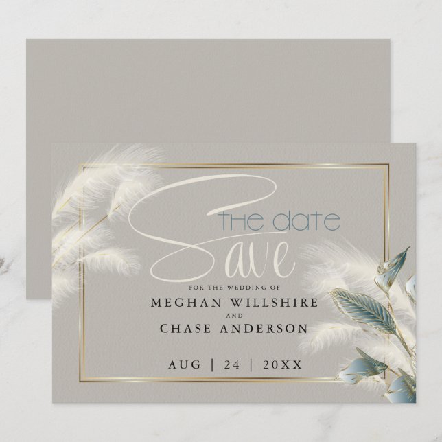 Save the Date Pampas Grass Teal Anthurium (Front/Back)