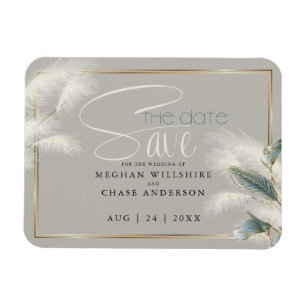 Save the Date Pampas Grass Teal Anthurium Magnet