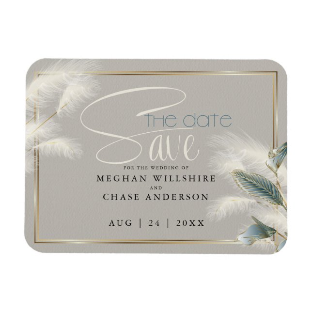 Save the Date Pampas Grass Teal Anthurium Magnet (Horizontal)
