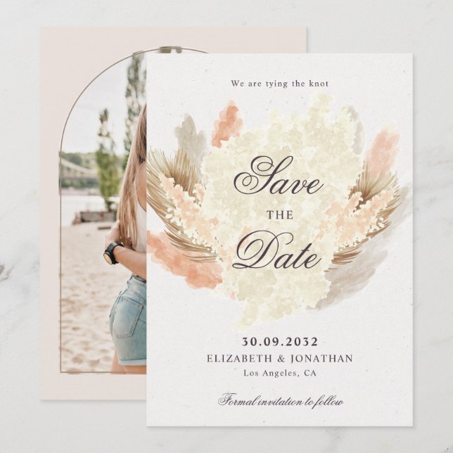 Save The Date Pampas herbe fleurs séchées boho photo (Devant / Derrière)
