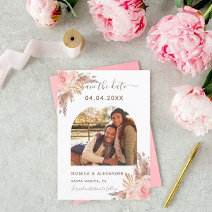 Save The Date Pampas herbe photo blush mariage Enregistrer la da