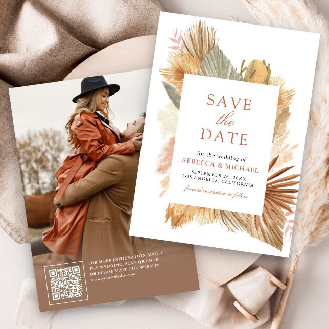 Save The Date Pampas Palm séché Grass Palm Feuille Photo Mariage (Créateur téléchargé)