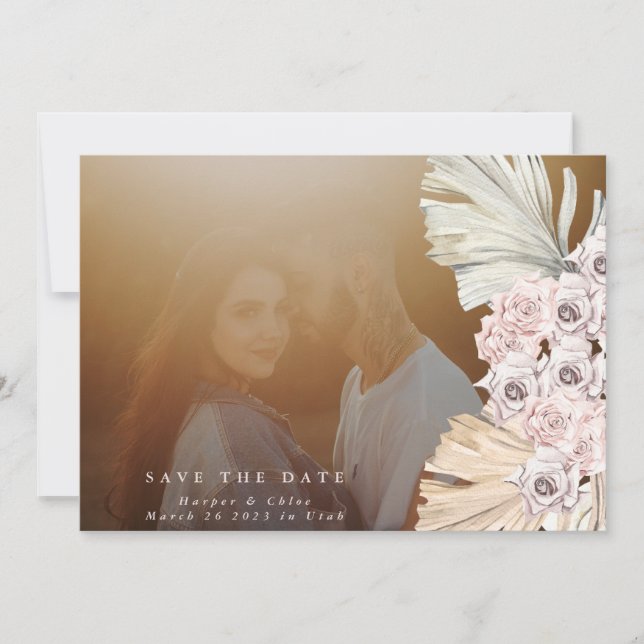Save The Date Pampas rose Herbe Floral Tropical Jungle (Devant)