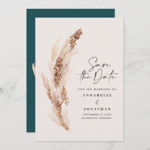 Save The Date Pampas turquoise moderne bohème mariage