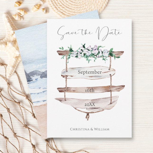 Save The Date Panneau Rustique Wood Beach Aquarelle Floral (Créateur téléchargé)