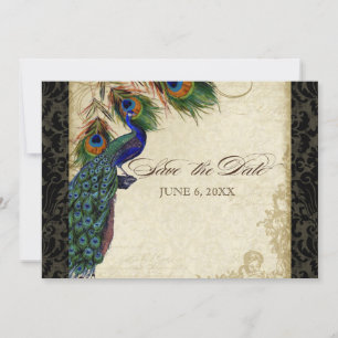 Save The Date Paon & Plumes Formel Date de réservation Noir Brun