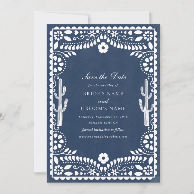 Save The Date Papel Picado Boda Mexican Rustic Blue Wedding (Devant)