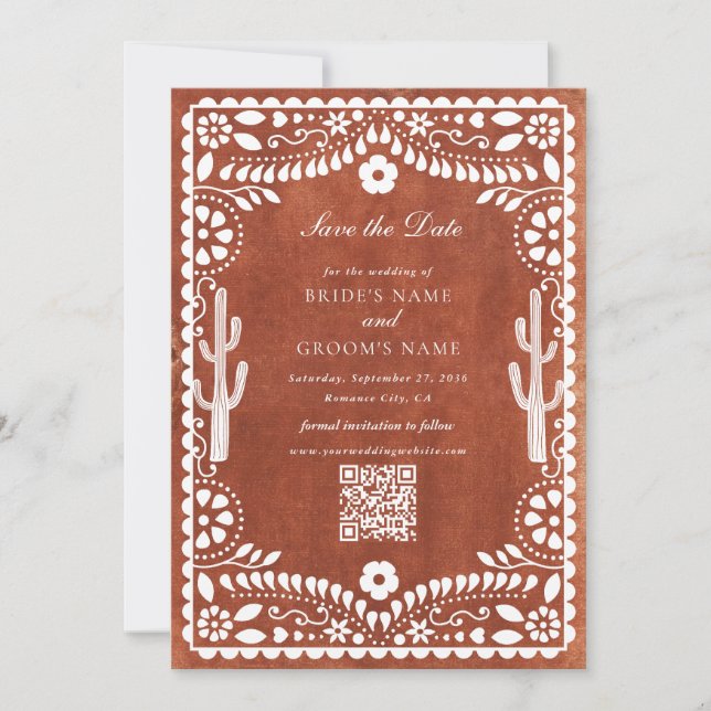 Save The Date Papel Picado Boda Mexican Terracotta Brown Wedding (Devant)