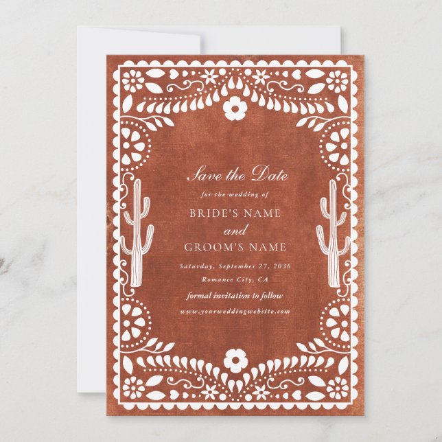 Save The Date Papel Picado Boda Mexican Terracotta Brown Wedding (Devant)