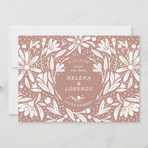 Save The Date Papercut Fleurs Rustiques Rose fusty