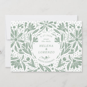 Save The Date Papercut Fleurs rustiques Sage Green
