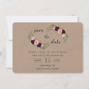 Save The Date Papier d'artisanat floral rustique Marsala Enregis