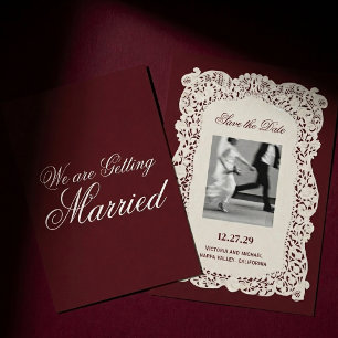 Save The Date Papier découpé vintage Bourgogne Photo romantique 