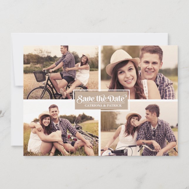 Save The Date Papier Rustique Kraft Four Photo Collage Cadre (Devant)