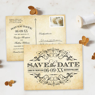 Save The Date Papier Vieilli de Style Ancien avec Motifs en Roul