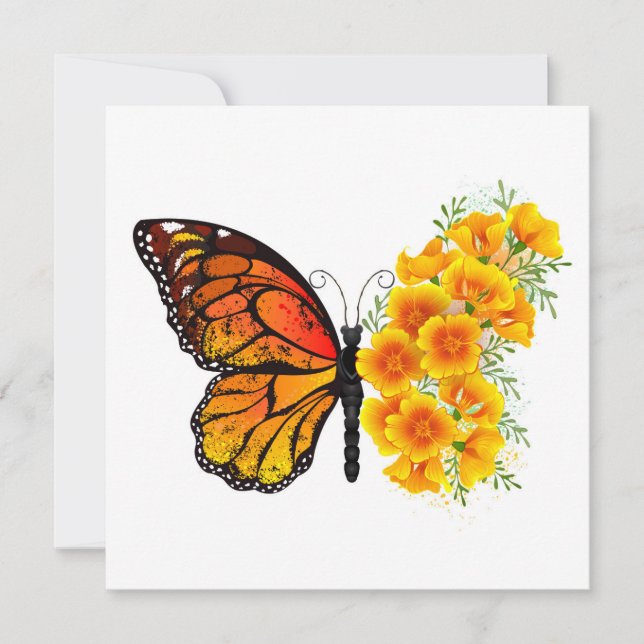 Save The Date Papillon à fleurs avec Poppy de Californie jaune (Devant)