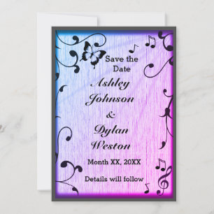 Save The Date Papillon de musique quitte le mariage en bois bleu